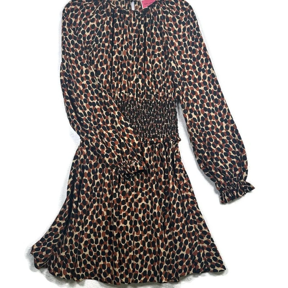 Kate Spade Dotty Spin Leopard Dress J219 Womens Medium Smocked Waist Fit‎ Flare